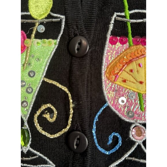 Design Options Womens Embroidered Cardigan XL Martini Wine Glasses Holiday Party - Picture 11 of 16